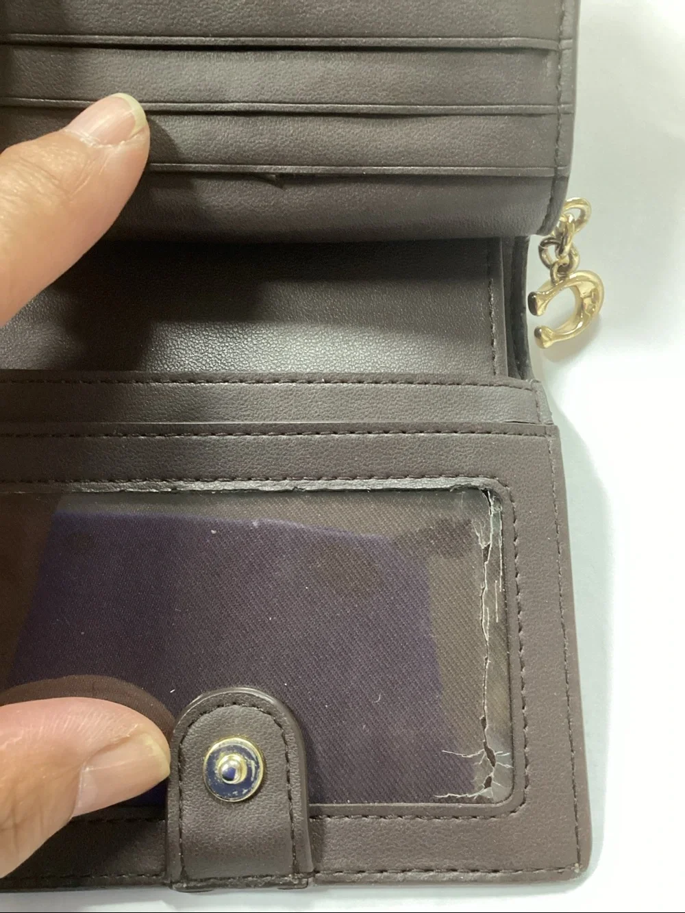Coach Pebbled Leather Compact Wallet in Chestnut Brown with Gold Accents